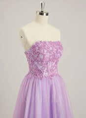 Ball-Gown/Princess Sweetheart Floor-Length Tulle Prom Dresses With Beading