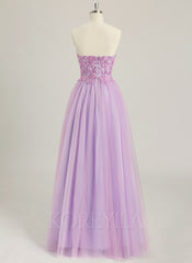 Ball-Gown/Princess Sweetheart Floor-Length Tulle Prom Dresses With Beading