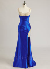 Trumpet/Mermaid Sweetheart Sweep Train Jersey Prom Dresses With Beading Sequins
