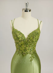 Trumpet/Mermaid V-Neck Sweep Train Jersey Prom Dresses With Sequins Beading Embroidered