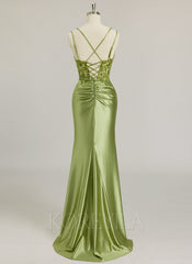 Trumpet/Mermaid V-Neck Sweep Train Jersey Prom Dresses With Sequins Beading Embroidered