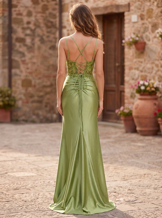 Trumpet/Mermaid V-Neck Sweep Train Jersey Prom Dresses With Sequins Beading Embroidered