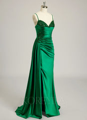 Trumpet/Mermaid V-Neck Sweep Train Jersey Prom Dresses With Beading Sequins