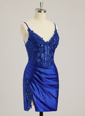 Sheath/Column V-Neck Short/Mini Jersey Prom Dresses With Beading Sequins Appliques Lace