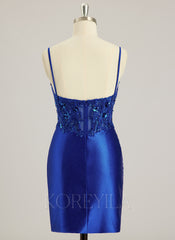 Sheath/Column V-Neck Short/Mini Jersey Prom Dresses With Beading Sequins Appliques Lace
