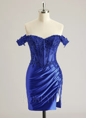 Sheath/Column Off the Shoulder Short/Mini Jersey Prom Dresses With Sequins Beading