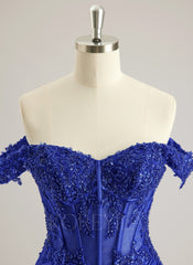 Sheath/Column Off the Shoulder Short/Mini Jersey Prom Dresses With Sequins Beading