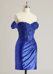Sheath/Column Off the Shoulder Short/Mini Jersey Prom Dresses With Sequins Beading