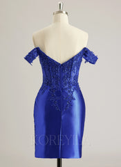 Sheath/Column Off the Shoulder Short/Mini Jersey Prom Dresses With Sequins Beading