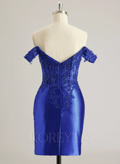 Sheath/Column Off the Shoulder Short/Mini Jersey Prom Dresses With Sequins Beading