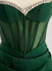 Sheath/Column V-Neck Short/Mini Jersey Prom Dresses With Rhinestone Beading