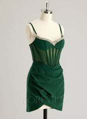 Sheath/Column V-Neck Short/Mini Jersey Prom Dresses With Rhinestone Beading