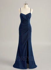 Trumpet/Mermaid V-Neck Floor-Length Jersey Prom Dresses With Pleated