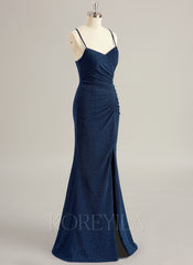 Trumpet/Mermaid V-Neck Floor-Length Jersey Prom Dresses With Pleated