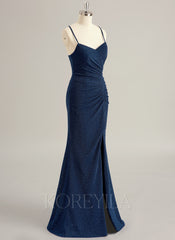 Trumpet/Mermaid V-Neck Floor-Length Jersey Prom Dresses With Pleated