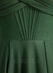 A-line Sweetheart Floor-Length Jersey Prom Dresses With Pleated