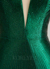 Sheath/Column V-Neck Short/Mini Jersey Prom Dresses With Rhinestone