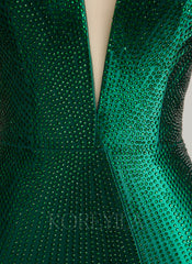 Sheath/Column V-Neck Short/Mini Jersey Prom Dresses With Rhinestone