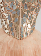 Ball-Gown/Princess Sweetheart Short/Mini Tulle Prom Dresses With Rhinestone Sequins Beading