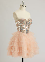 Ball-Gown/Princess Sweetheart Short/Mini Tulle Prom Dresses With Rhinestone Sequins Beading