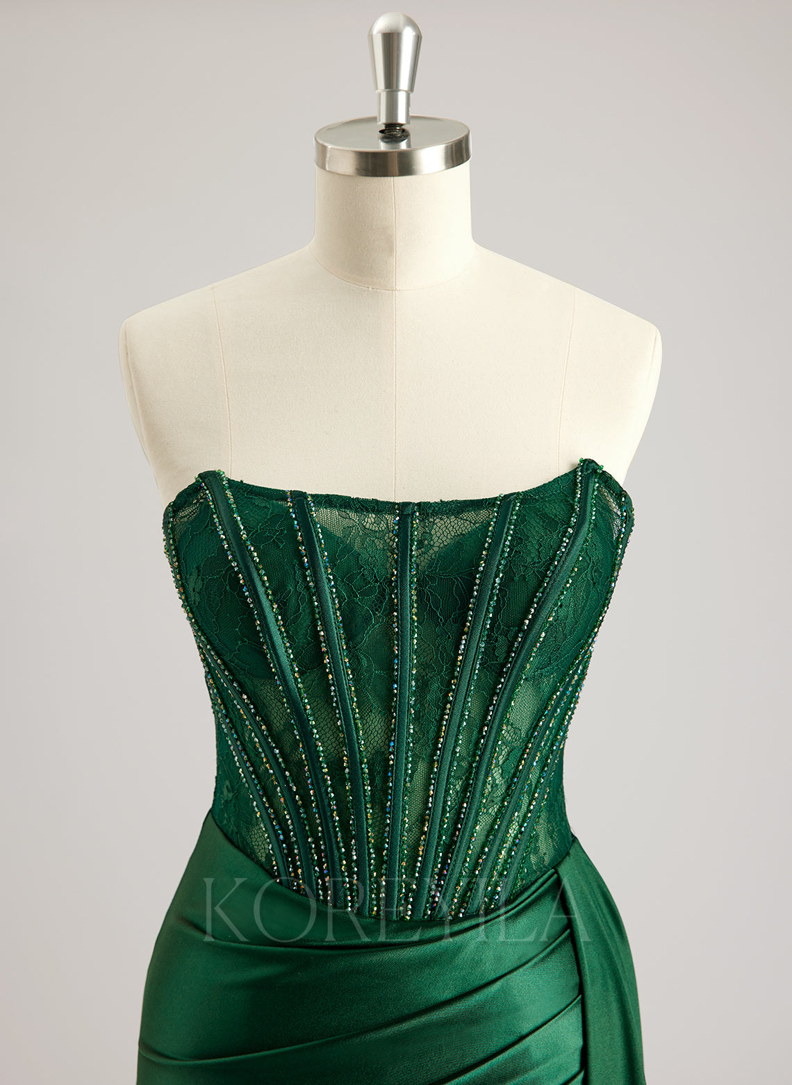 Trumpet/Mermaid Scoop Floor-Length Lace Jersey Prom Dresses With Beading