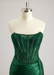 Trumpet/Mermaid Scoop Floor-Length Lace Jersey Prom Dresses With Beading