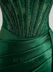 Trumpet/Mermaid Scoop Floor-Length Lace Jersey Prom Dresses With Beading
