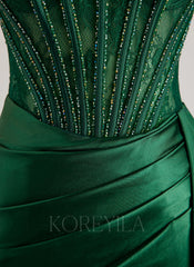 Trumpet/Mermaid Scoop Floor-Length Lace Jersey Prom Dresses With Beading