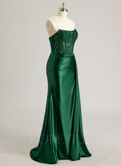 Trumpet/Mermaid Scoop Floor-Length Lace Jersey Prom Dresses With Beading