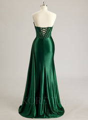 Trumpet/Mermaid Scoop Floor-Length Lace Jersey Prom Dresses With Beading