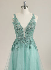 A-line Sleeveless Sweep Train Tulle Prom Dress With Sequins