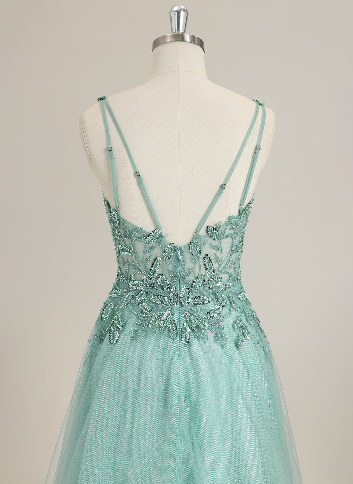 A-line Sleeveless Sweep Train Tulle Prom Dress With Sequins