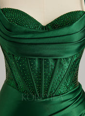 Sheath/Column Sweetheart Floor-Length Jersey Prom Dresses With Rhinestone