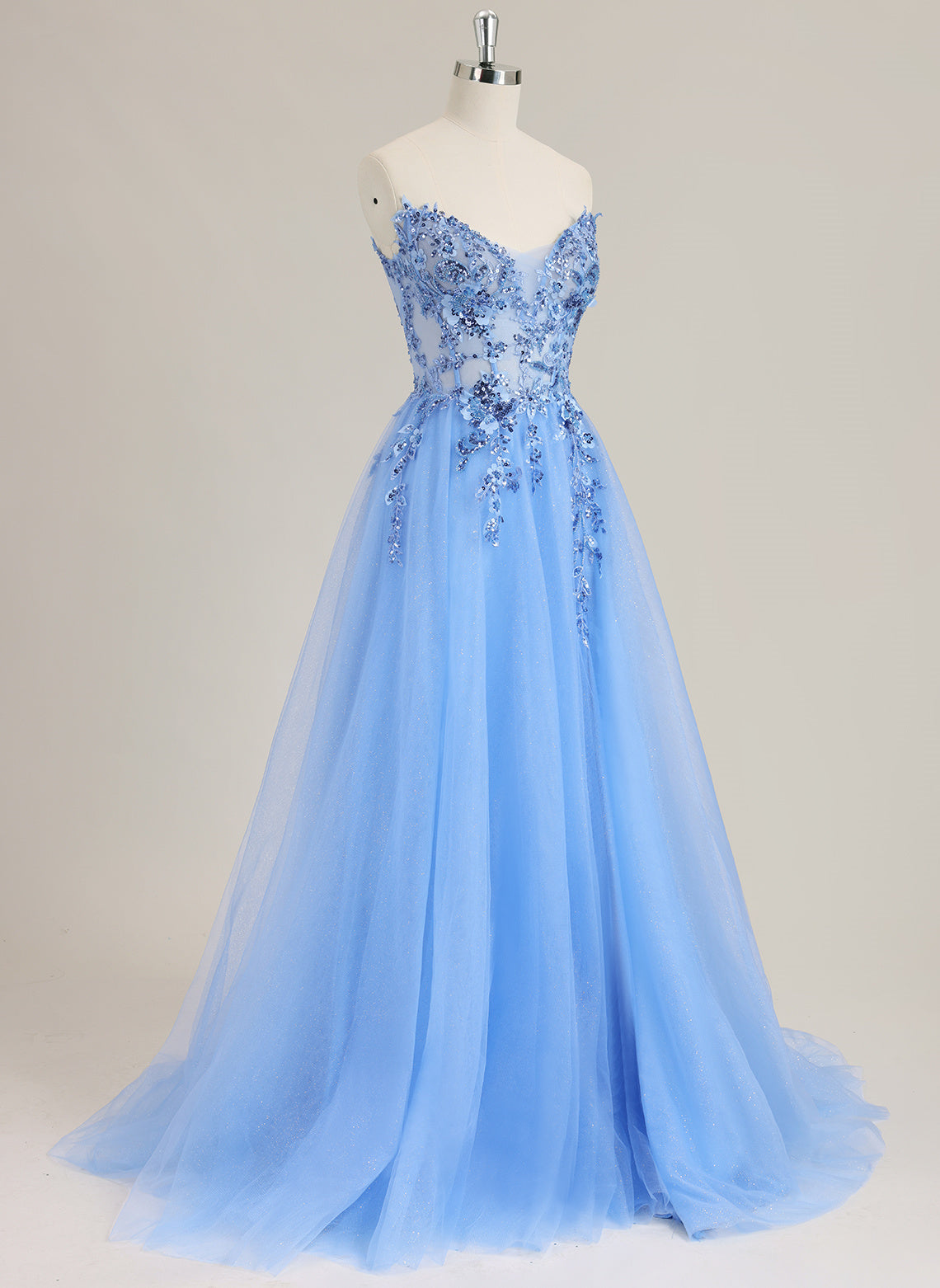 Ball-Gown/Princess Sleeveless Sweep Train Tulle Prom Dress With Sequins