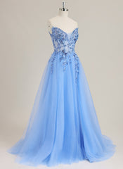 Ball-Gown/Princess Sleeveless Sweep Train Tulle Prom Dress With Sequins