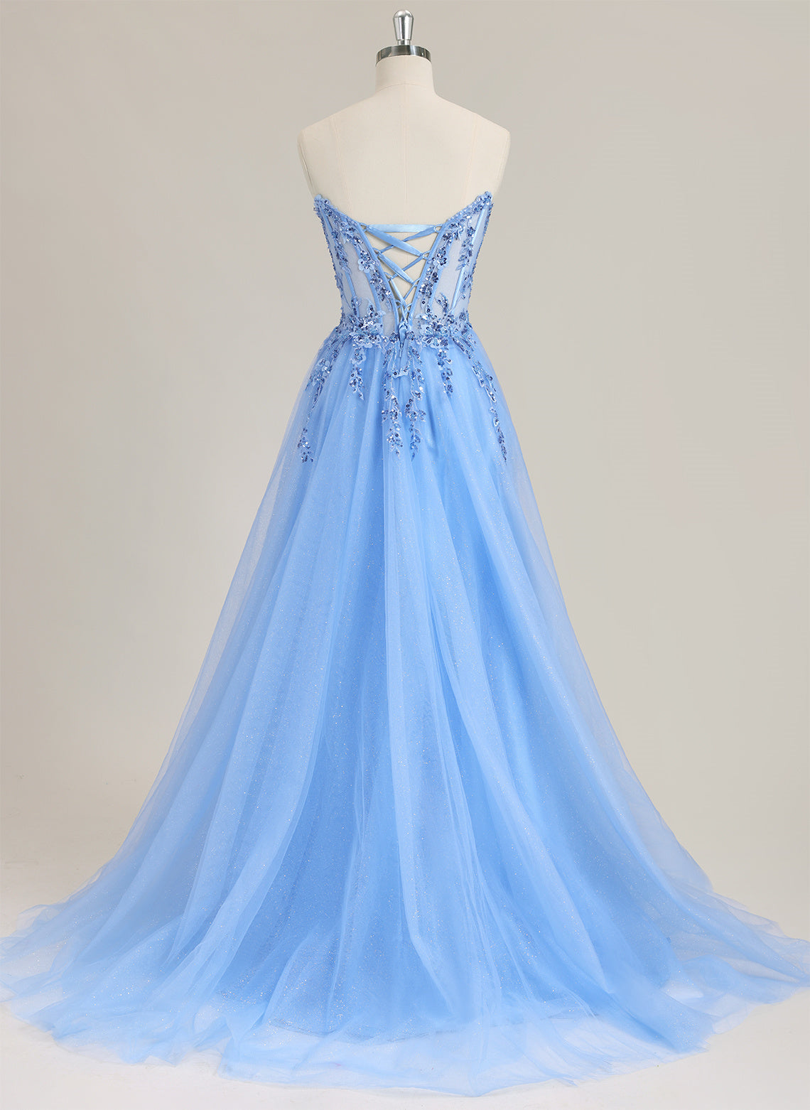 Ball-Gown/Princess Sleeveless Sweep Train Tulle Prom Dress With Sequins