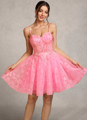 Ball-Gown/Princess Sweetheart Short/Mini Tulle Prom Dresses With Beading Sequins