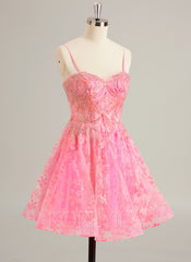 Ball-Gown/Princess Sweetheart Short/Mini Tulle Prom Dresses With Beading Sequins