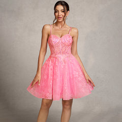 Ball-Gown/Princess Sweetheart Short/Mini Tulle Prom Dresses With Beading Sequins
