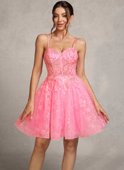 Ball-Gown/Princess Sweetheart Short/Mini Tulle Prom Dresses With Beading Sequins