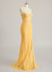 Trumpet/Mermaid Sweetheart Sweep Train Lace Prom Dresses