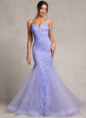 Trumpet/Mermaid V-Neck Floor-Length Lace Prom Dresses