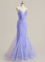Trumpet/Mermaid V-Neck Floor-Length Lace Prom Dresses
