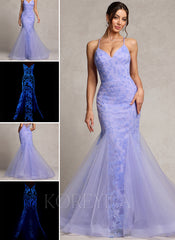 Trumpet/Mermaid V-Neck Floor-Length Lace Prom Dresses