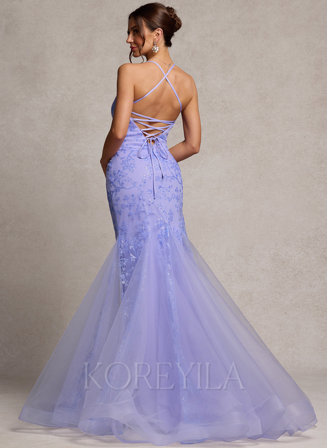 Trumpet/Mermaid V-Neck Floor-Length Lace Prom Dresses