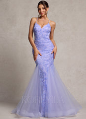 Trumpet/Mermaid V-Neck Floor-Length Lace Prom Dresses