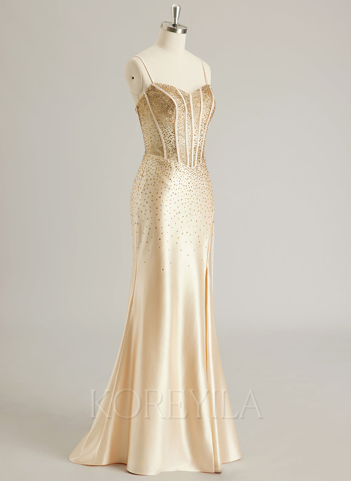 Trumpet/Mermaid Sweetheart Sweep Train Silky Satin Prom Dresses With Rhinestone