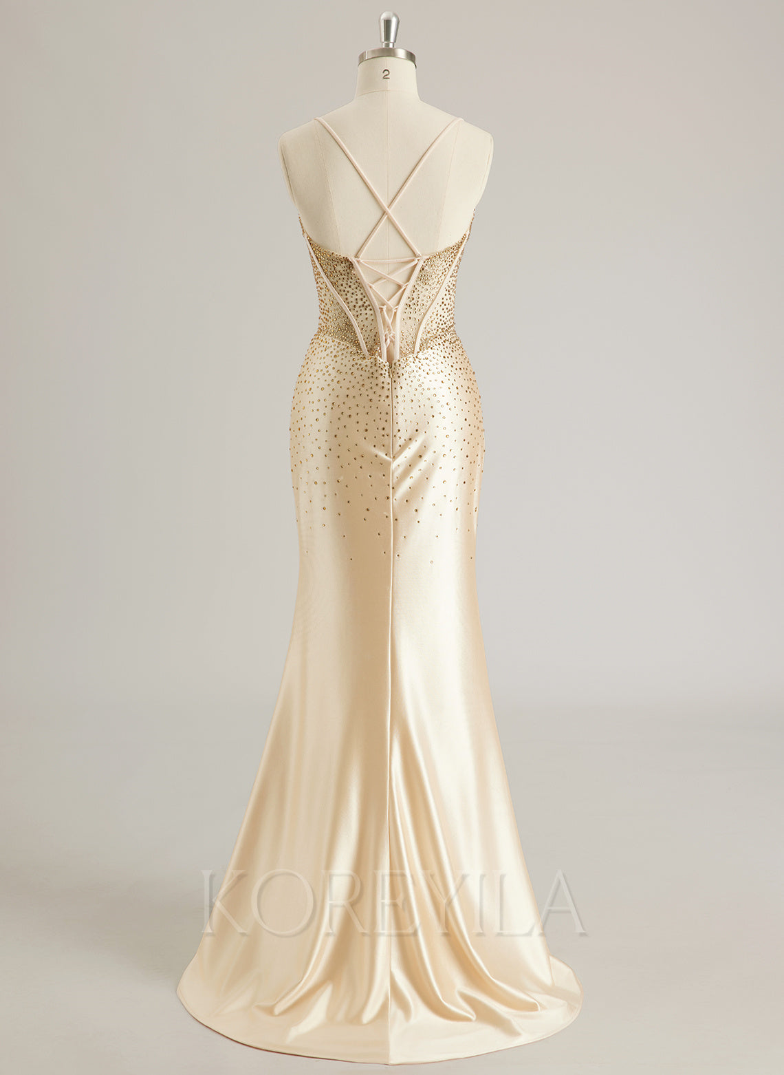 Trumpet/Mermaid Sweetheart Sweep Train Silky Satin Prom Dresses With Rhinestone