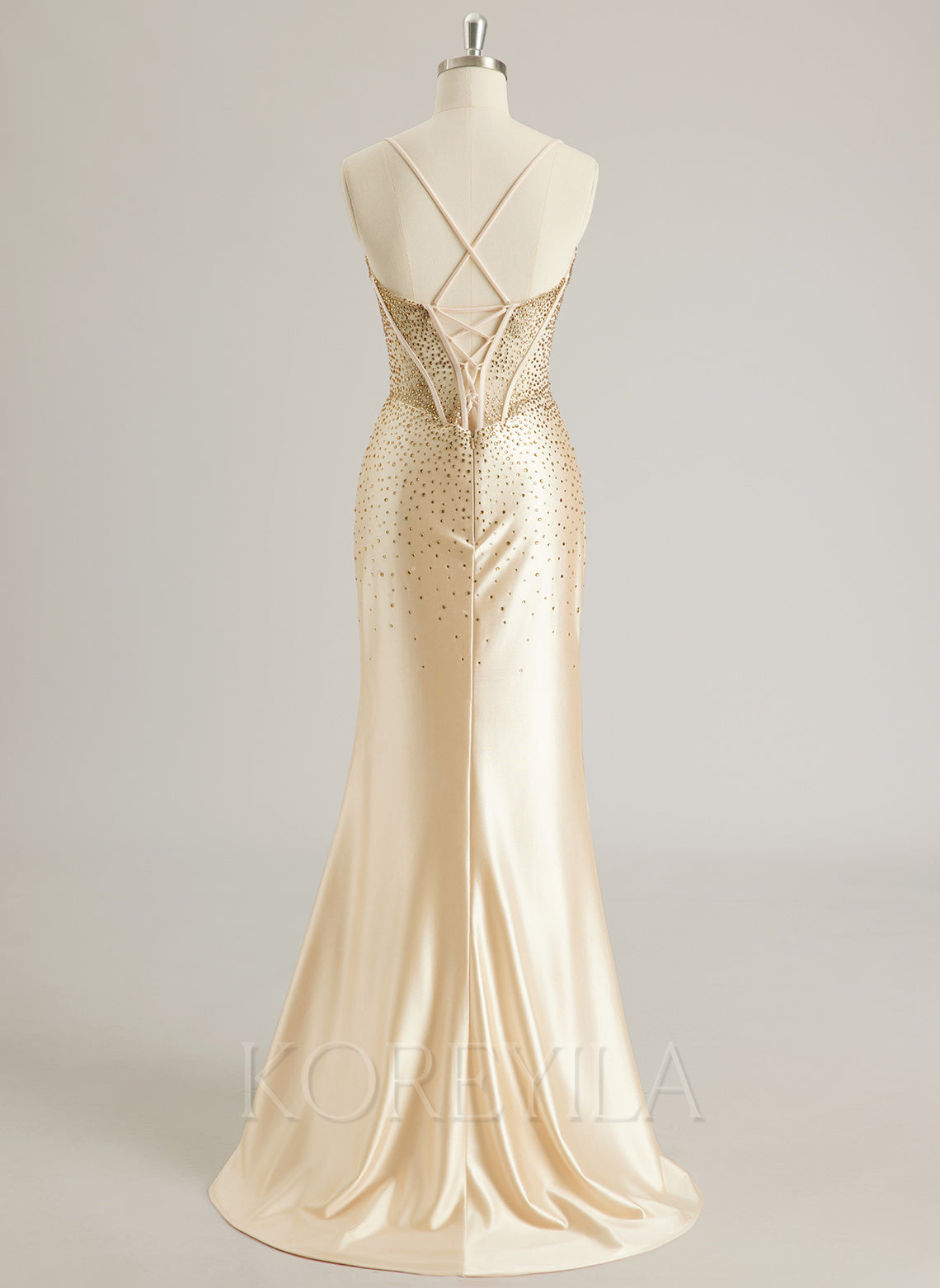 Trumpet/Mermaid Sweetheart Sweep Train Silky Satin Prom Dresses With Rhinestone