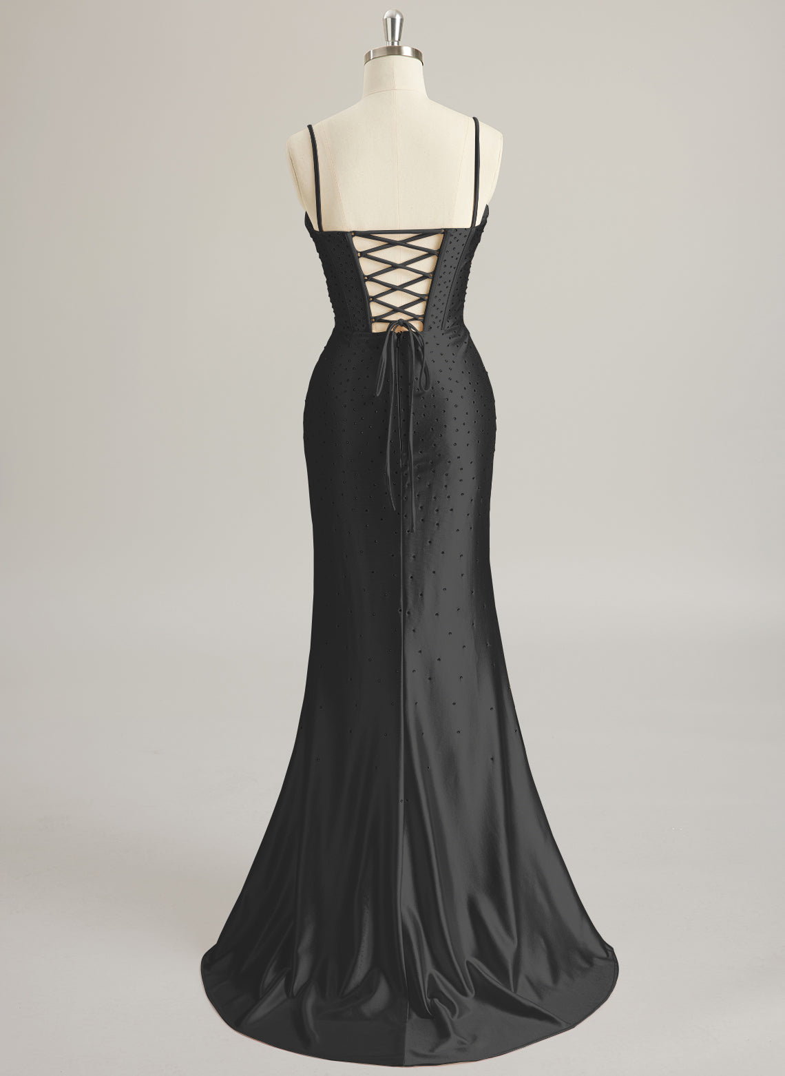 Trumpet/Mermaid V-Neck Sweep Train Silky Satin Prom Dresses With Pleated Rhinestone